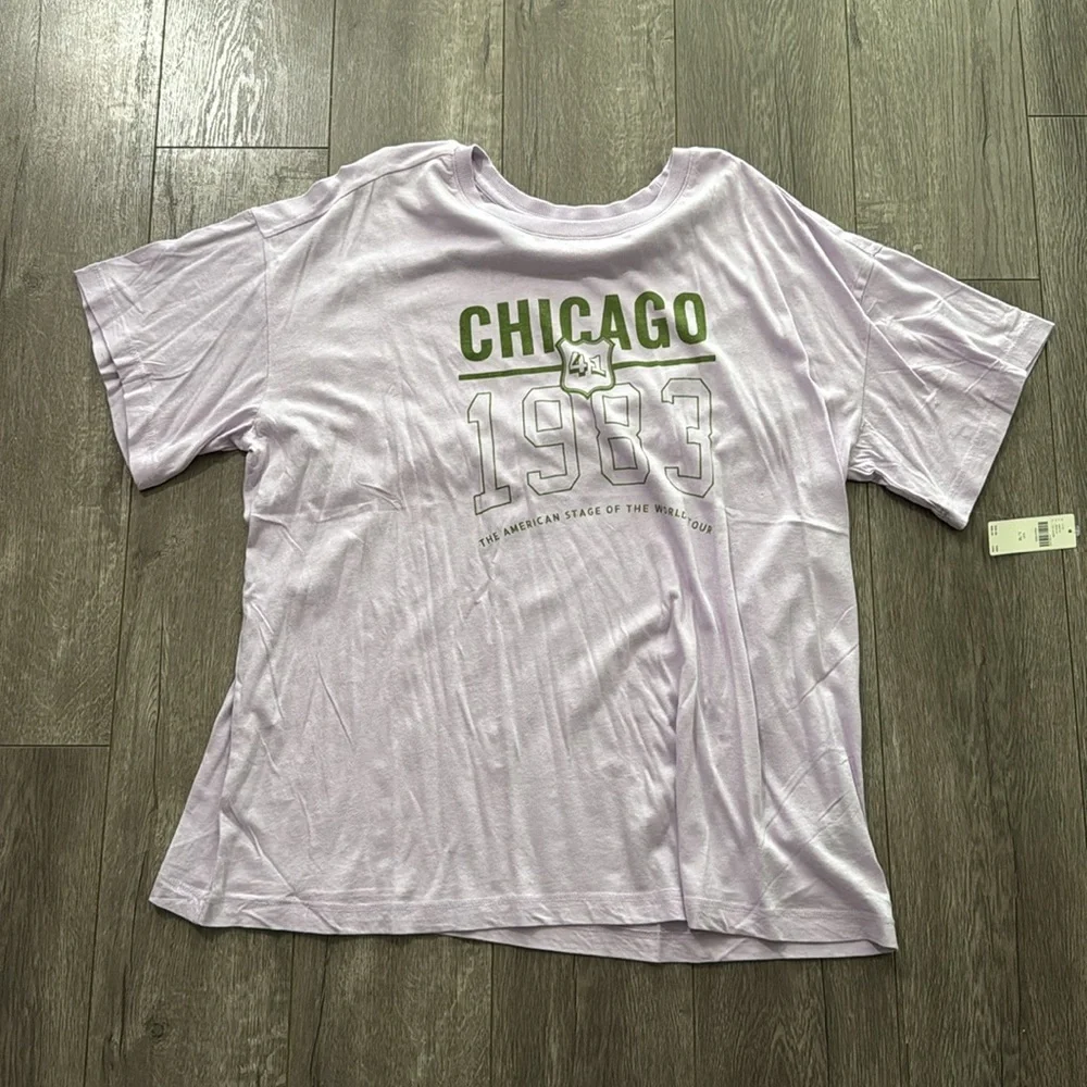 NWT Anthropologie pilcro purple Dad Chicago tee. S/M. Oversized - Picture 3 of 6